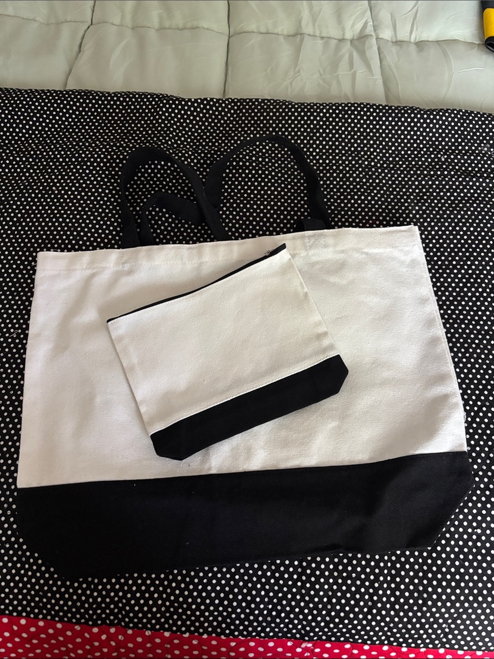 Canvas Two-Tone Black and White Tote with Matching Pouch